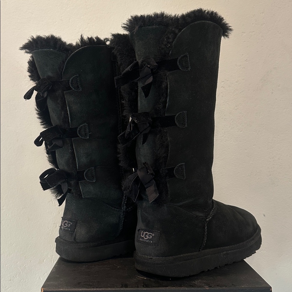 UGG Women's Black Tall Boots with Fur Trim